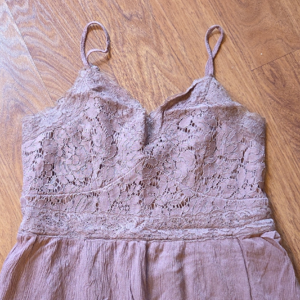 Maurices Dusty Mauve Lace Smocked Detail Double Lined Dress MEDIUM
